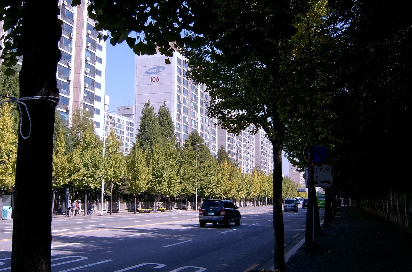 A quiet residential street in the Gangnam area of Seoul, near the office on Seolleung-ro